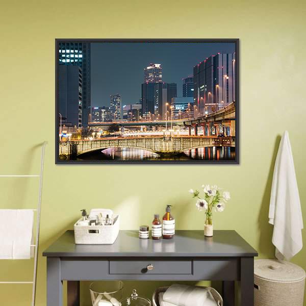 Night In Downtown Osaka Canvas Wall Art-3 Horizontal-Gallery Wrap-25" x 16"-Tiaracle