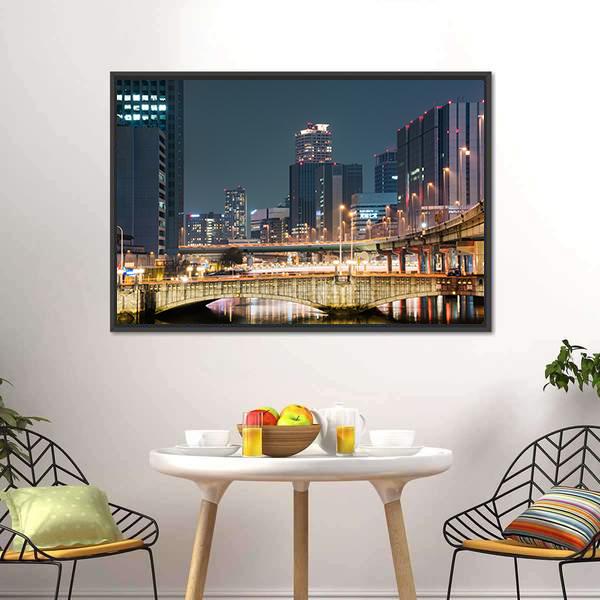 Night In Downtown Osaka Canvas Wall Art-3 Horizontal-Gallery Wrap-25" x 16"-Tiaracle