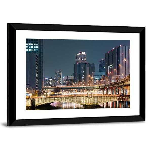 Night In Downtown Osaka Canvas Wall Art-3 Horizontal-Gallery Wrap-25" x 16"-Tiaracle