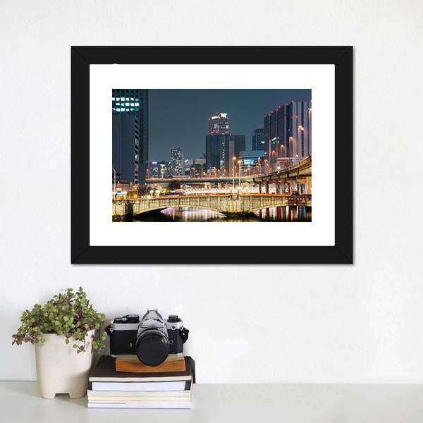 Night In Downtown Osaka Canvas Wall Art-1 Piece-Framed Print-20" x 16"-Tiaracle