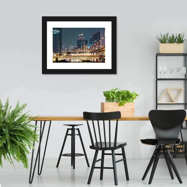 Night In Downtown Osaka Canvas Wall Art-3 Horizontal-Gallery Wrap-25" x 16"-Tiaracle