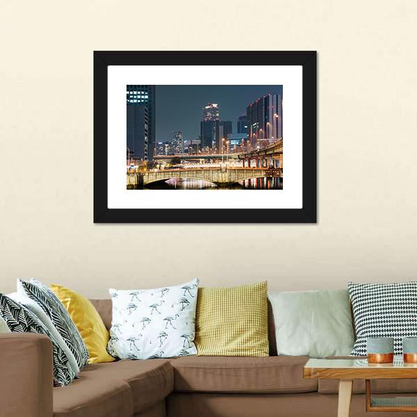 Night In Downtown Osaka Canvas Wall Art-3 Horizontal-Gallery Wrap-25" x 16"-Tiaracle