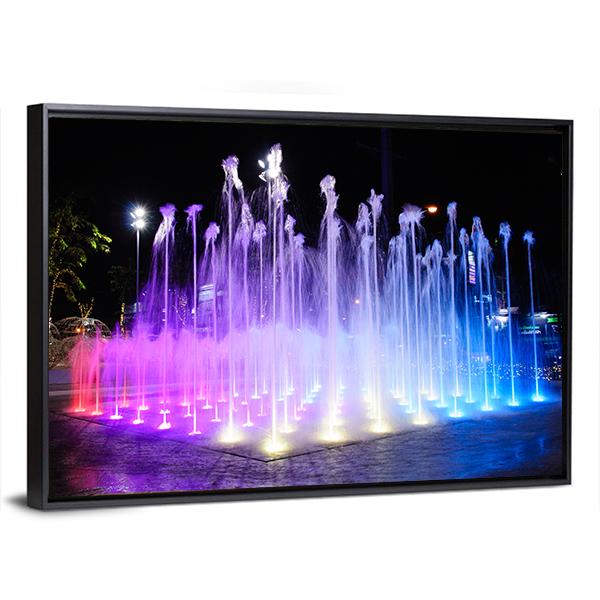 Night Musical Fountains Canvas Wall Art-3 Horizontal-Gallery Wrap-25" x 16"-Tiaracle