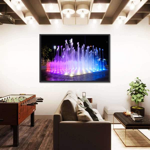 Night Musical Fountains Canvas Wall Art-3 Horizontal-Gallery Wrap-25" x 16"-Tiaracle