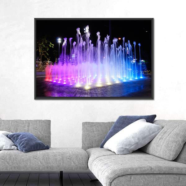 Night Musical Fountains Canvas Wall Art-3 Horizontal-Gallery Wrap-25" x 16"-Tiaracle