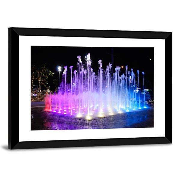 Night Musical Fountains Canvas Wall Art-3 Horizontal-Gallery Wrap-25" x 16"-Tiaracle