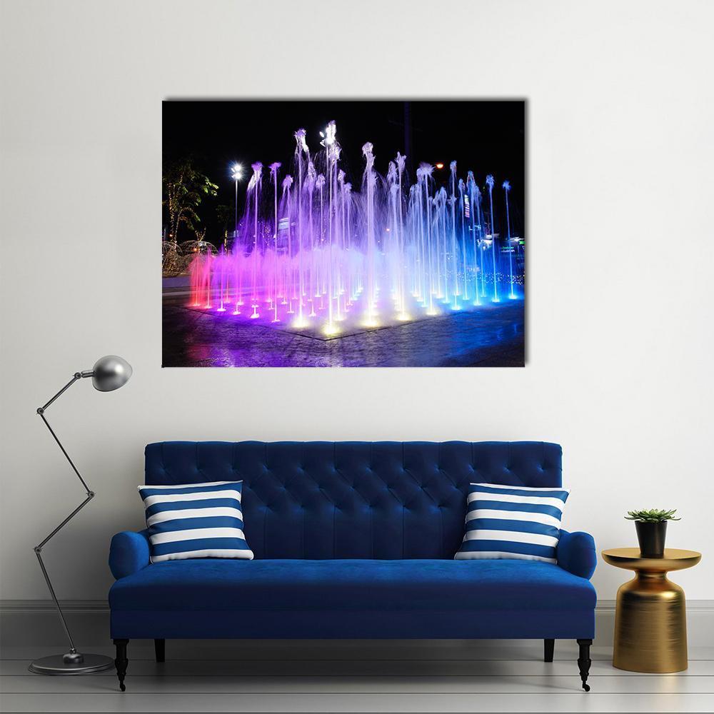 Night Musical Fountains Canvas Wall Art-1 Piece-Gallery Wrap-48" x 32"-Tiaracle