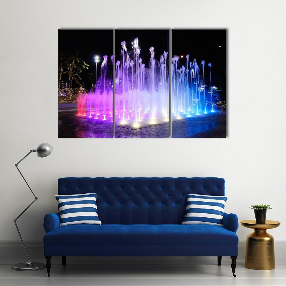 Night Musical Fountains Canvas Wall Art-3 Horizontal-Gallery Wrap-37" x 24"-Tiaracle