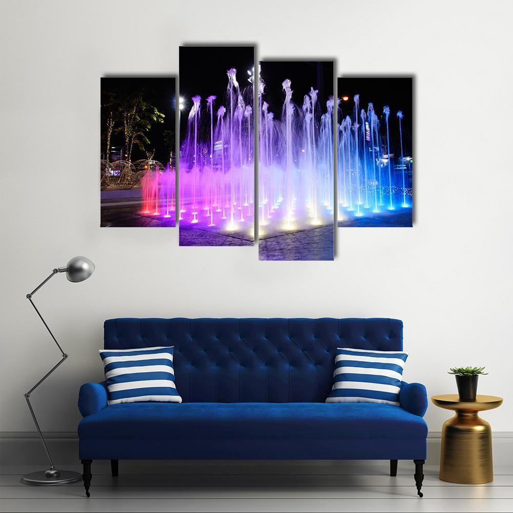 Night Musical Fountains Canvas Wall Art-4 Pop-Gallery Wrap-50" x 32"-Tiaracle