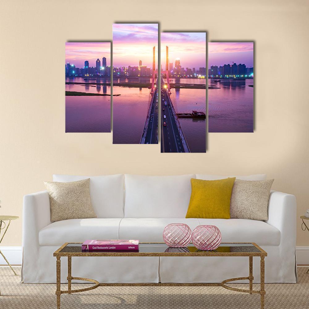 Night Of Modern Bridge Canvas Wall Art-4 Pop-Gallery Wrap-50" x 32"-Tiaracle