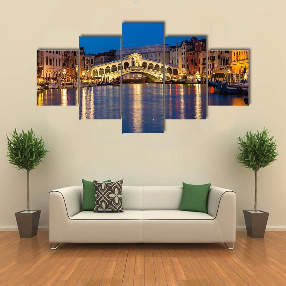 Rialto Bridge Italy Canvas Wall Art-5 Star-Gallery Wrap-62" x 32"-Tiaracle