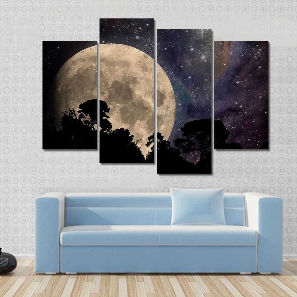 Night Sky With Moon Canvas Wall Art-4 Pop-Gallery Wrap-50" x 32"-Tiaracle