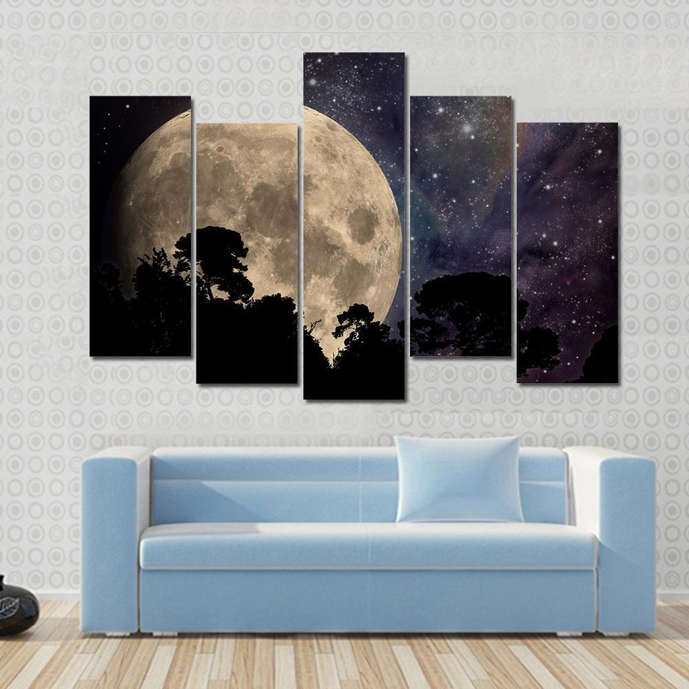 Night Sky With Moon Canvas Wall Art-5 Pop-Gallery Wrap-47" x 32"-Tiaracle