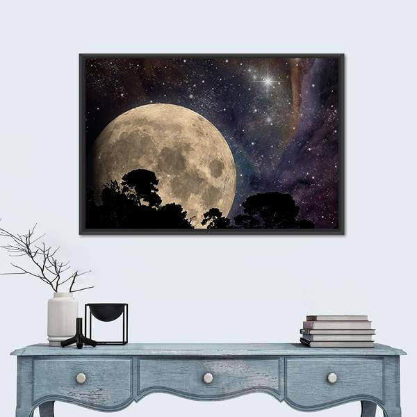 Night Sky With Moon Canvas Wall Art-1 Piece-Floating Frame-24" x 16"-Tiaracle