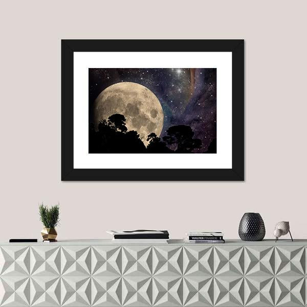 Night Sky With Moon Canvas Wall Art-1 Piece-Framed Print-20" x 16"-Tiaracle