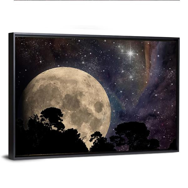 Night Sky With Moon Canvas Wall Art-3 Horizontal-Gallery Wrap-25" x 16"-Tiaracle