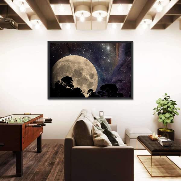 Night Sky With Moon Canvas Wall Art-3 Horizontal-Gallery Wrap-25" x 16"-Tiaracle