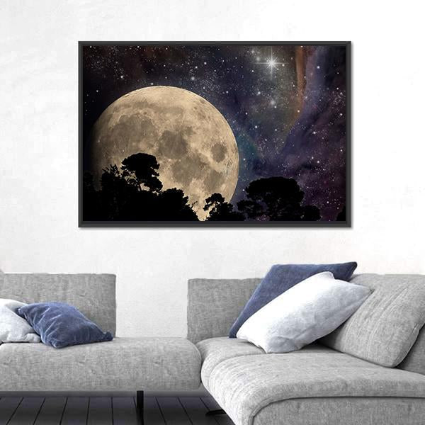 Night Sky With Moon Canvas Wall Art-3 Horizontal-Gallery Wrap-25" x 16"-Tiaracle