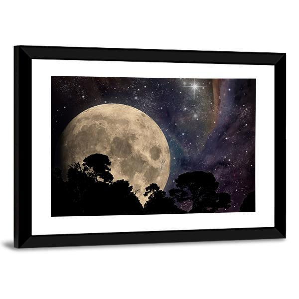 Night Sky With Moon Canvas Wall Art-3 Horizontal-Gallery Wrap-25" x 16"-Tiaracle