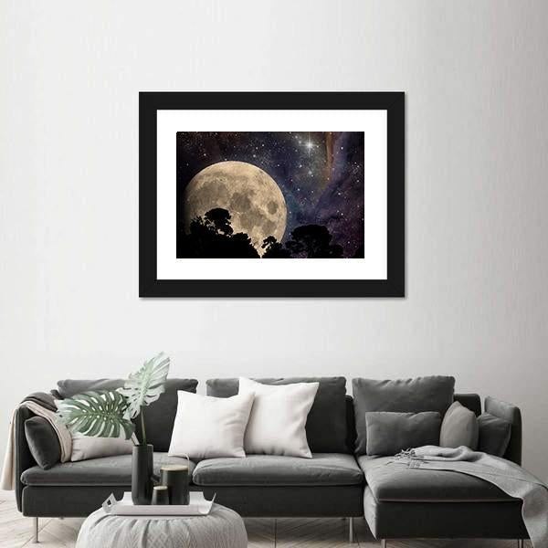 Night Sky With Moon Canvas Wall Art-3 Horizontal-Gallery Wrap-25" x 16"-Tiaracle