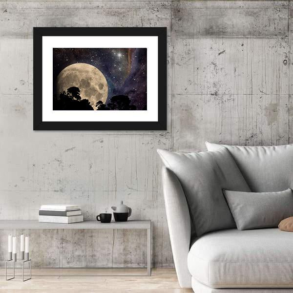 Night Sky With Moon Canvas Wall Art-3 Horizontal-Gallery Wrap-25" x 16"-Tiaracle