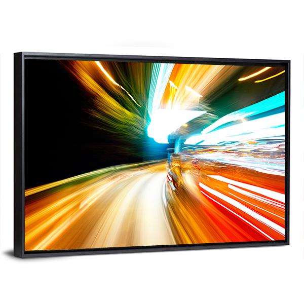 Night Traffic Blur Motion Canvas Wall Art-3 Horizontal-Gallery Wrap-25" x 16"-Tiaracle