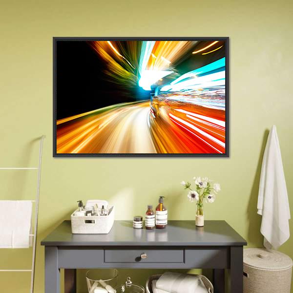 Night Traffic Blur Motion Canvas Wall Art-1 Piece-Floating Frame-24" x 16"-Tiaracle