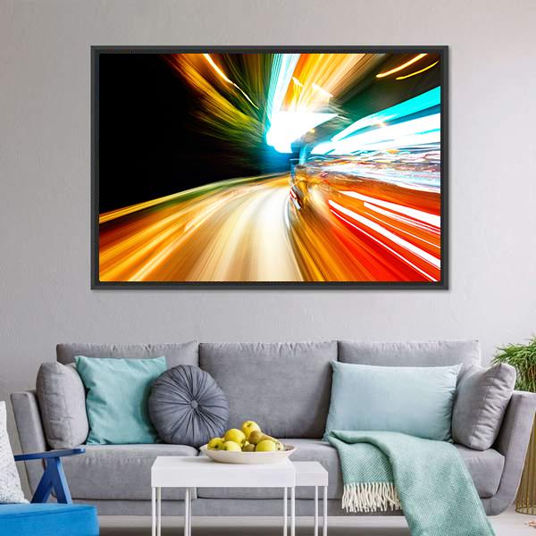 Night Traffic Blur Motion Canvas Wall Art-3 Horizontal-Gallery Wrap-25" x 16"-Tiaracle