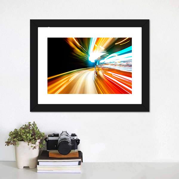 Night Traffic Blur Motion Canvas Wall Art-1 Piece-Framed Print-20" x 16"-Tiaracle