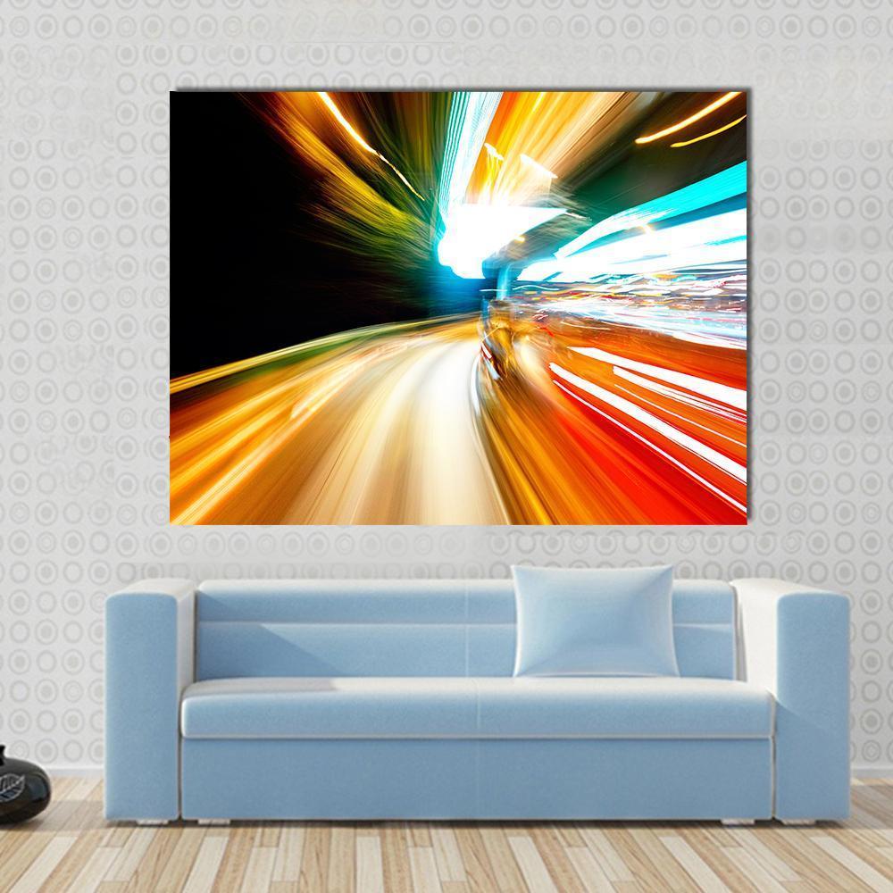 Night Traffic Blur Motion Canvas Wall Art-1 Piece-Gallery Wrap-48" x 32"-Tiaracle