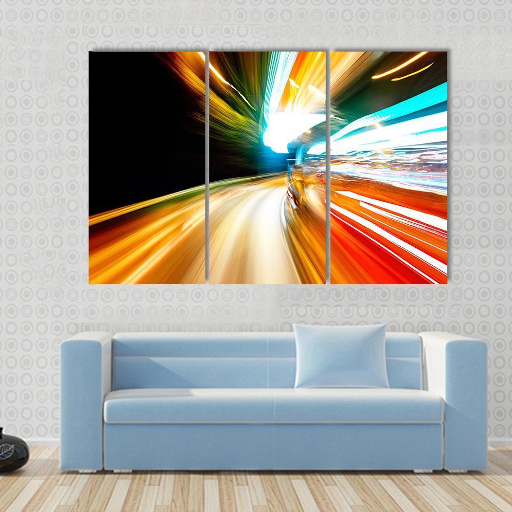 Night Traffic Blur Motion Canvas Wall Art-3 Horizontal-Gallery Wrap-37" x 24"-Tiaracle