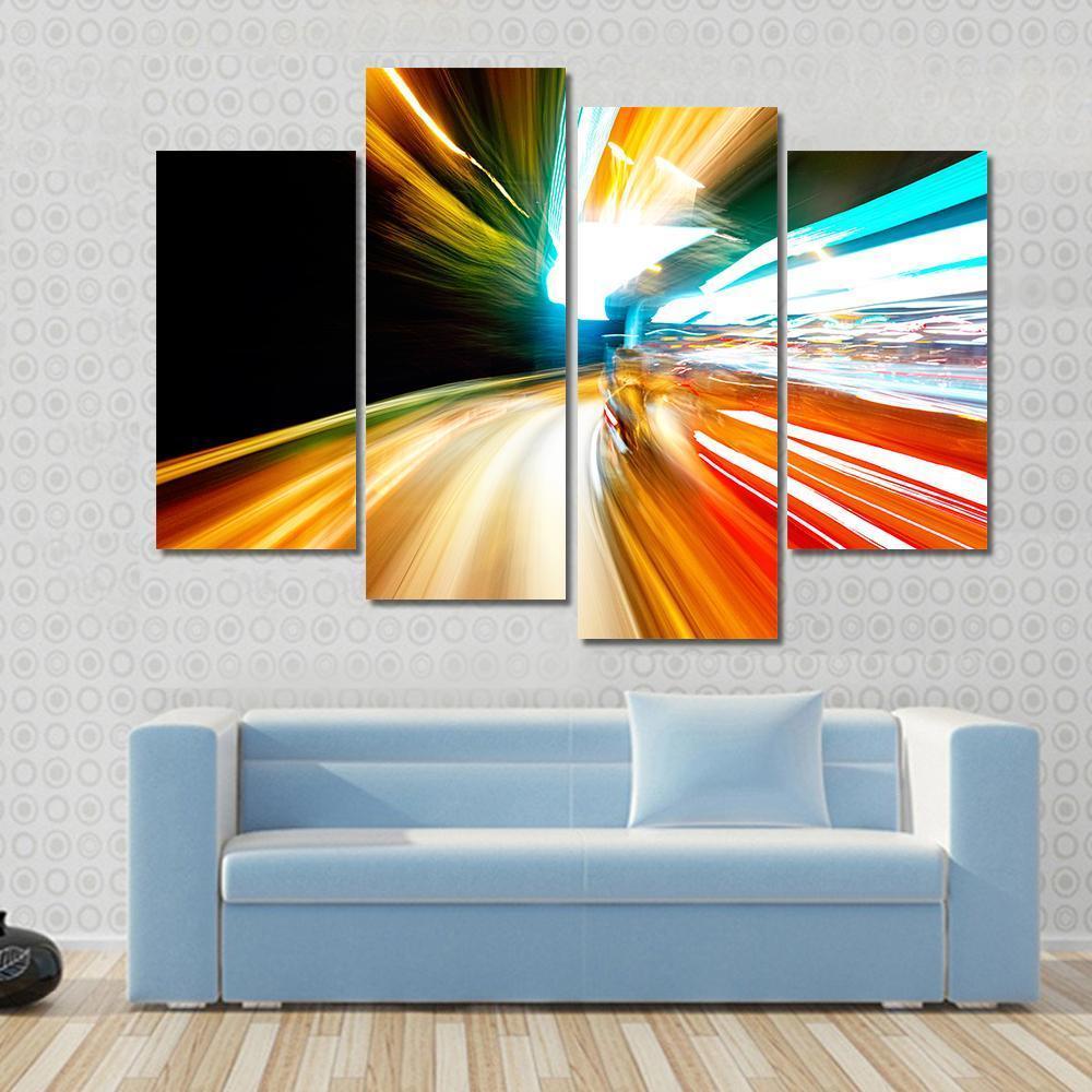 Night Traffic Blur Motion Canvas Wall Art-4 Pop-Gallery Wrap-50" x 32"-Tiaracle