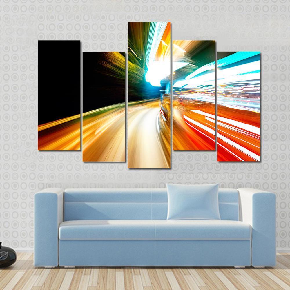 Night Traffic Blur Motion Canvas Wall Art-5 Pop-Gallery Wrap-47" x 32"-Tiaracle