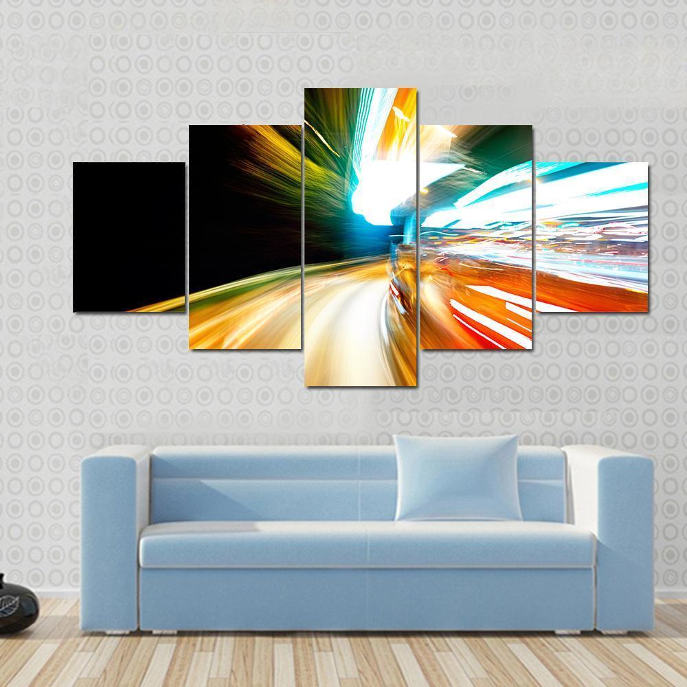 Night Traffic Blur Motion Canvas Wall Art-5 Star-Gallery Wrap-62" x 32"-Tiaracle