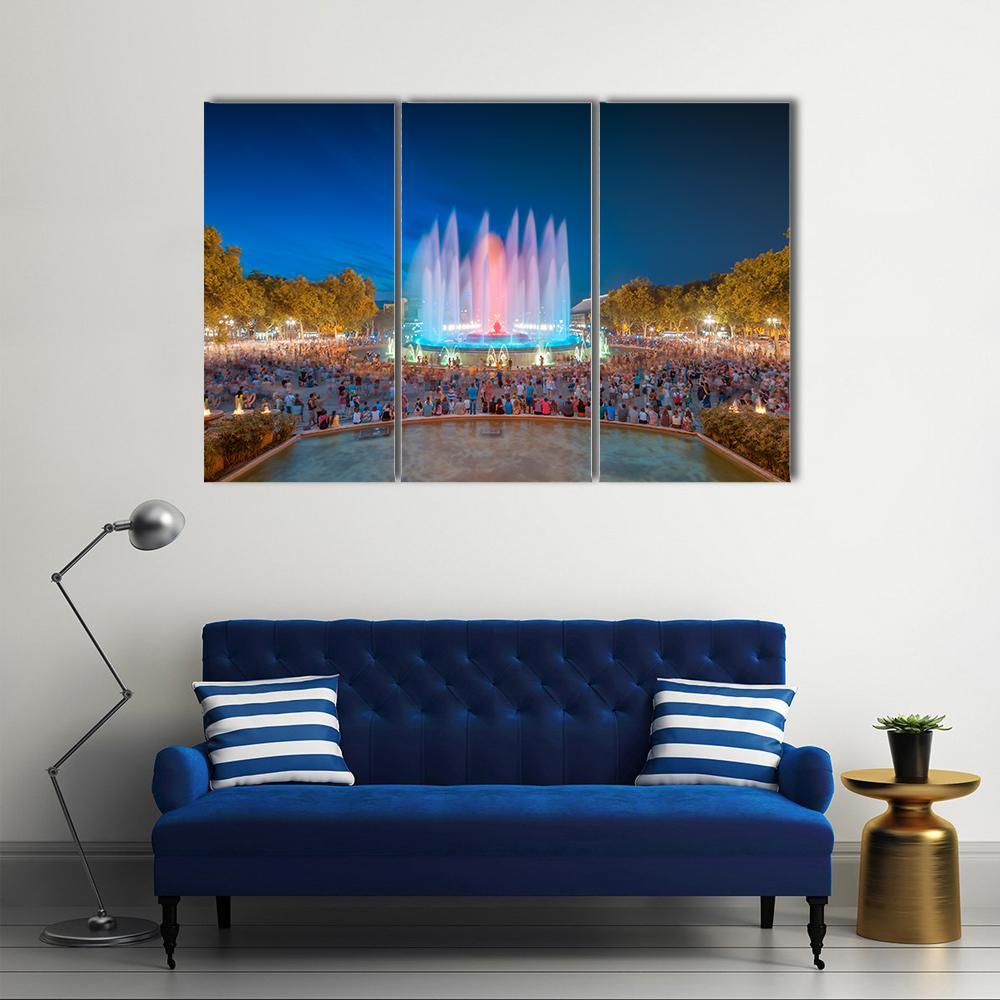 Magic Fountain in Barcelona Canvas Wall Art-3 Horizontal-Gallery Wrap-37" x 24"-Tiaracle