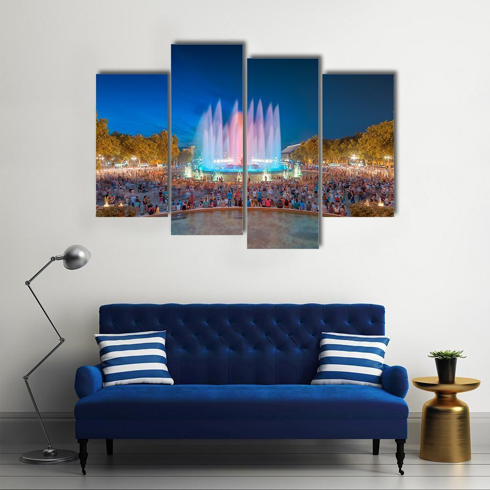 Magic Fountain in Barcelona Canvas Wall Art-4 Pop-Gallery Wrap-50" x 32"-Tiaracle