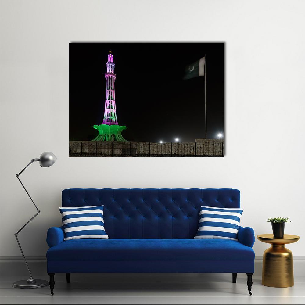 Minar-E-Pakistan At Night Canvas Wall Art-1 Piece-Gallery Wrap-48" x 32"-Tiaracle