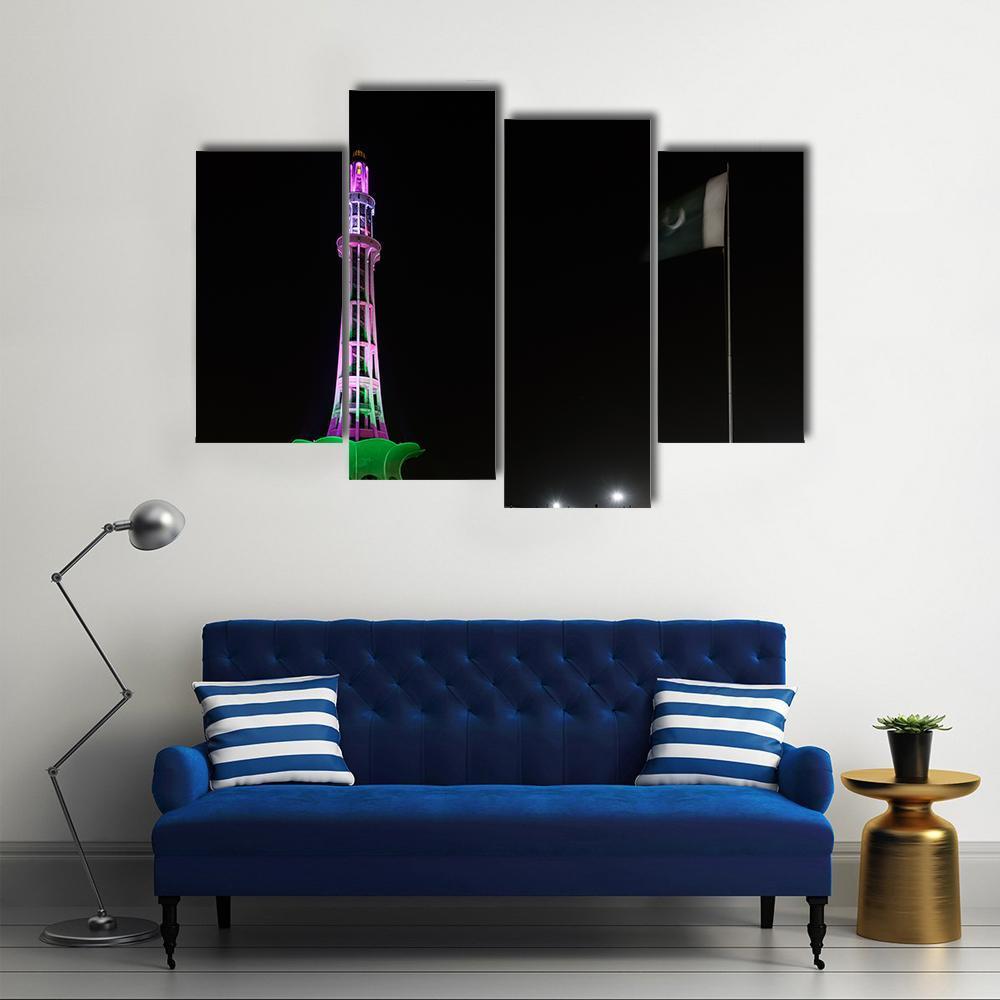 Minar-E-Pakistan At Night Canvas Wall Art-4 Pop-Gallery Wrap-50" x 32"-Tiaracle