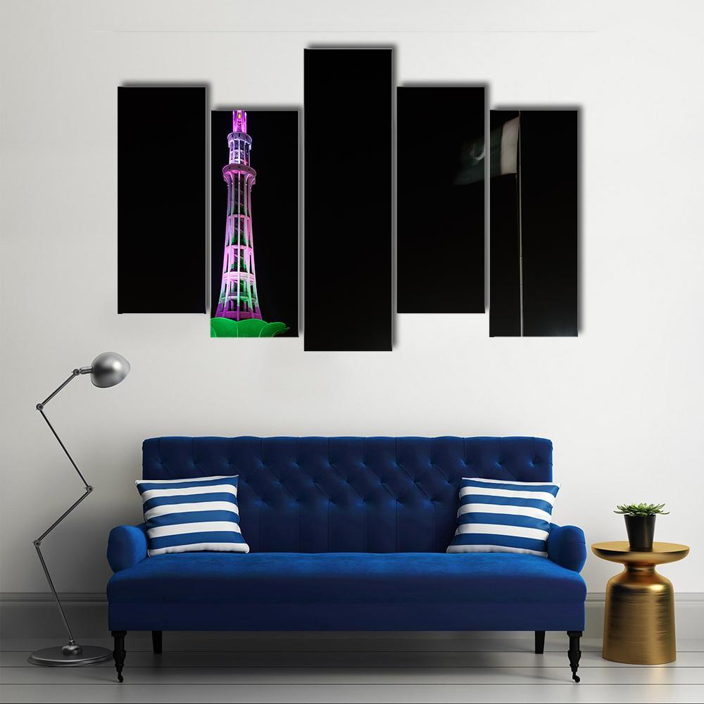 Minar-E-Pakistan At Night Canvas Wall Art-5 Pop-Gallery Wrap-47" x 32"-Tiaracle