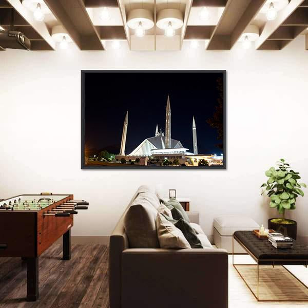 Night View Of Shah Faisal Mosque Canvas Wall Art-3 Horizontal-Gallery Wrap-25" x 16"-Tiaracle