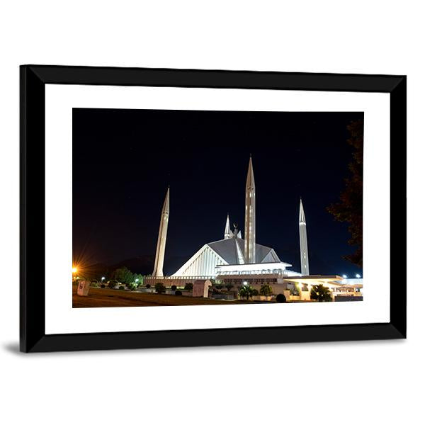 Night View Of Shah Faisal Mosque Canvas Wall Art-3 Horizontal-Gallery Wrap-25" x 16"-Tiaracle