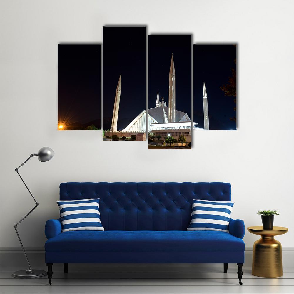 Night View Of Shah Faisal Mosque Canvas Wall Art-4 Pop-Gallery Wrap-50" x 32"-Tiaracle