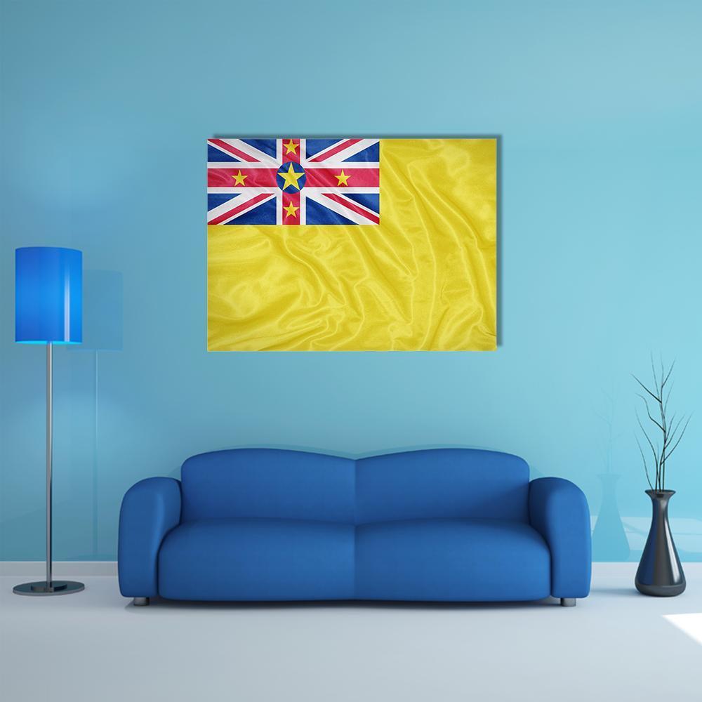 Waving Niue Flag Canvas Wall Art-1 Piece-Gallery Wrap-48" x 32"-Tiaracle