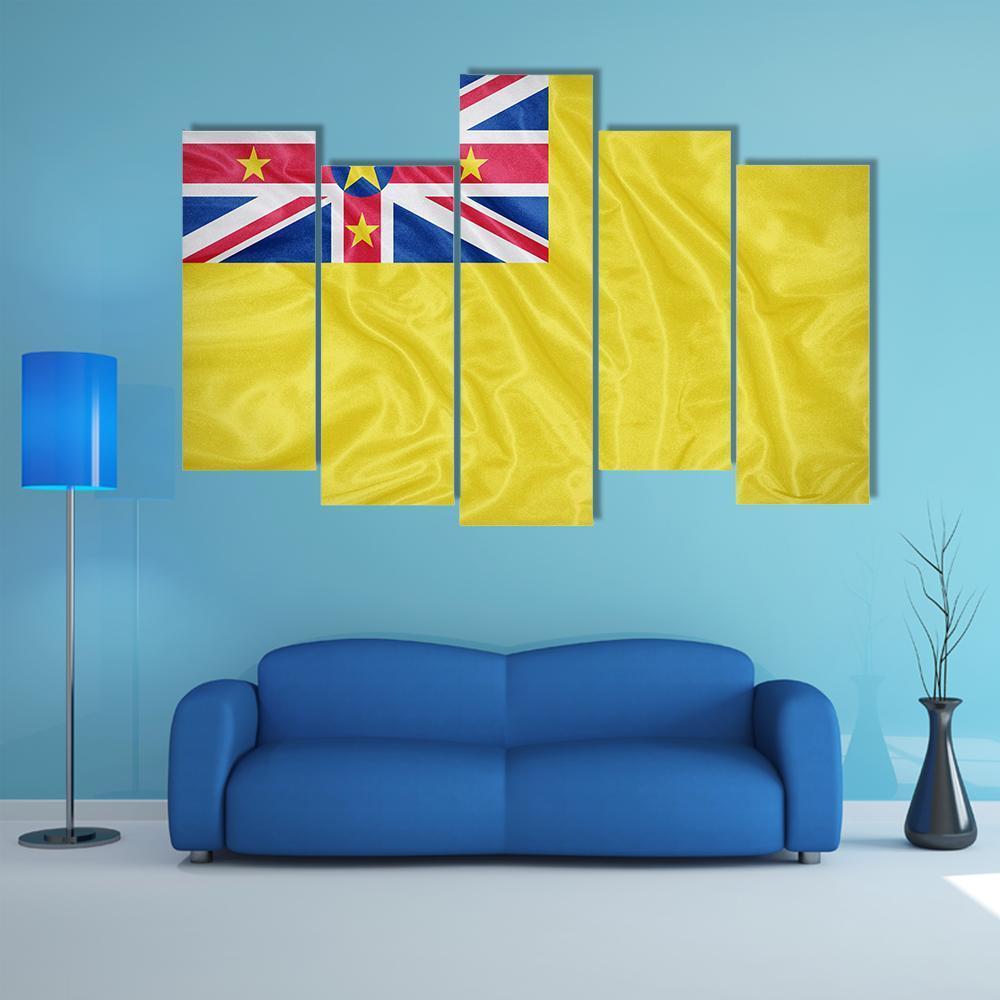 Waving Niue Flag Canvas Wall Art-5 Pop-Gallery Wrap-47" x 32"-Tiaracle