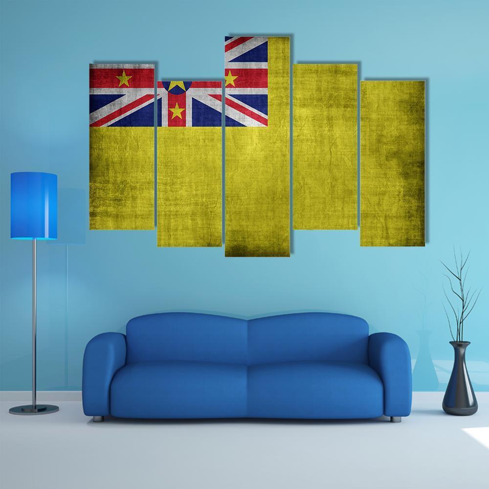 Niue Flag Canvas Wall Art-5 Pop-Gallery Wrap-47" x 32"-Tiaracle
