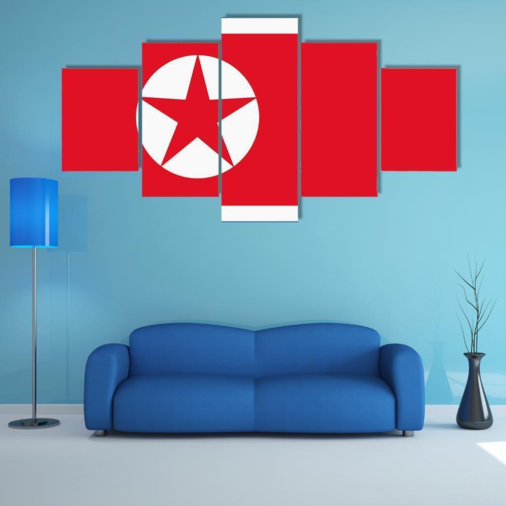 North Korea Flag Canvas Wall Art-5 Star-Gallery Wrap-62" x 32"-Tiaracle