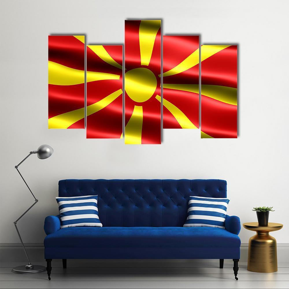 North Macedonia Flag Canvas Wall Art-5 Pop-Gallery Wrap-47" x 32"-Tiaracle