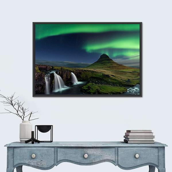Northern Light At Mountain Canvas Wall Art-3 Horizontal-Gallery Wrap-25" x 16"-Tiaracle