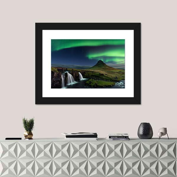 Northern Light At Mountain Canvas Wall Art-3 Horizontal-Gallery Wrap-25" x 16"-Tiaracle