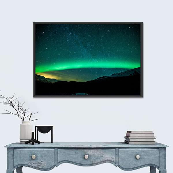 Northern Lights Arc Sweden Canvas Wall Art-1 Piece-Floating Frame-24" x 16"-Tiaracle